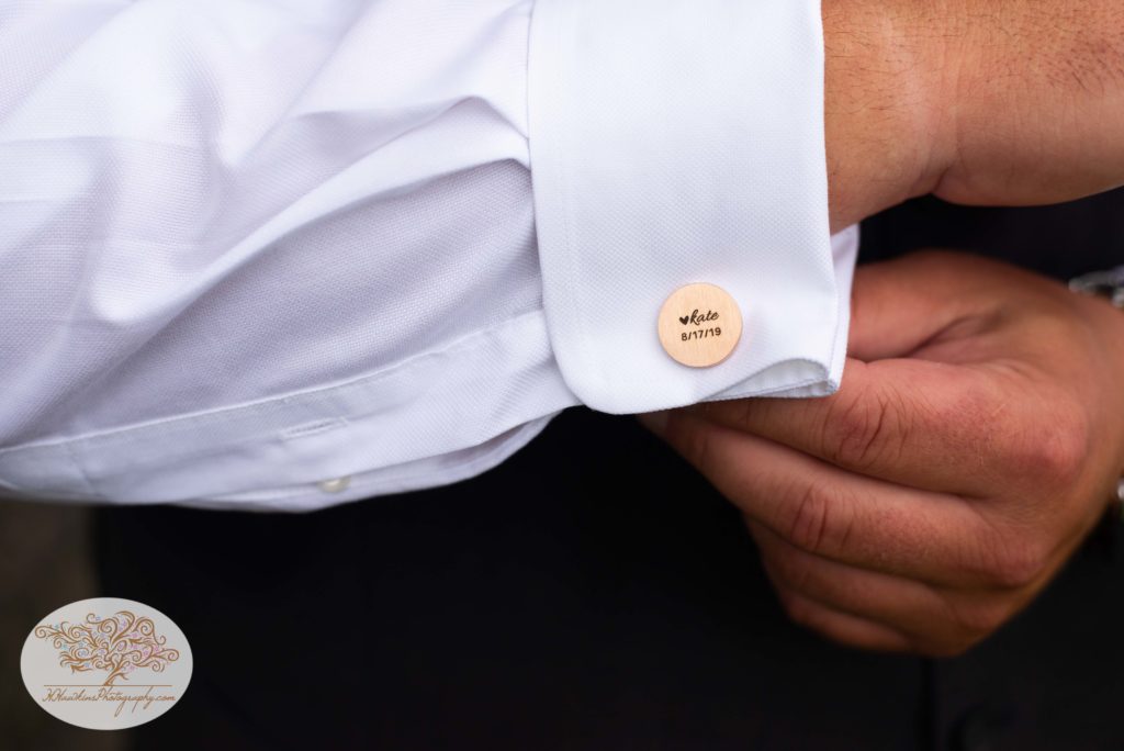 Groom's customized cuff links for his wedding day from his bride