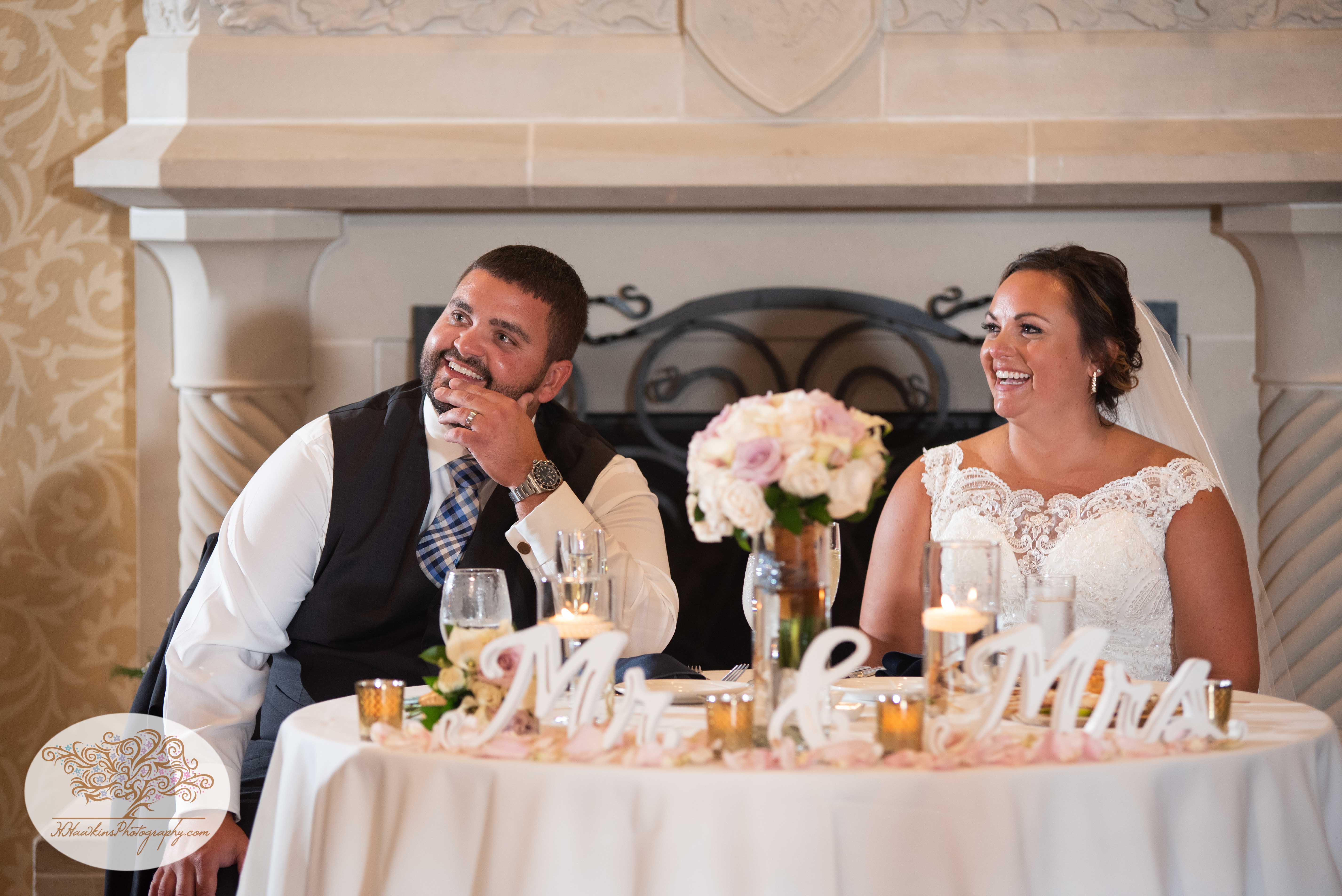 Groom and bride laugh at Best Man's wedding toast at Shenendoah Clubhouse