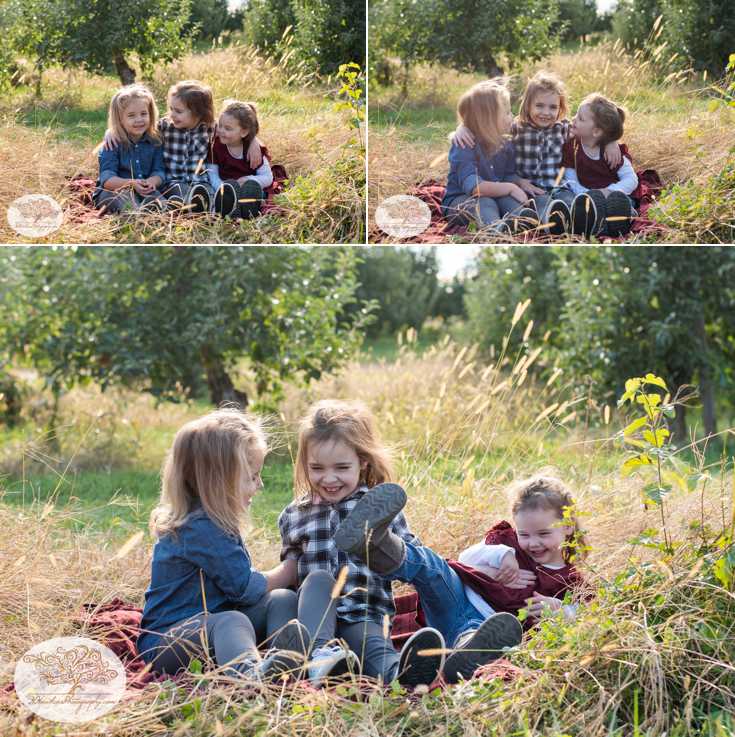 Collage of three sisters together tickling each other