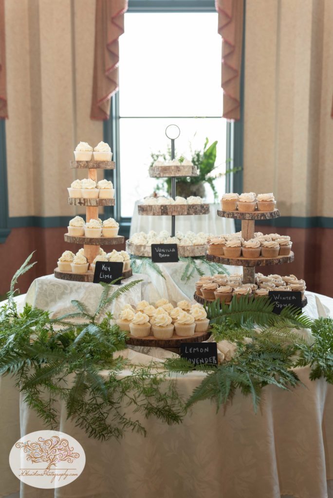 Wedding Cupcakes displayed in a tiered fashion at Belhurst Castle
