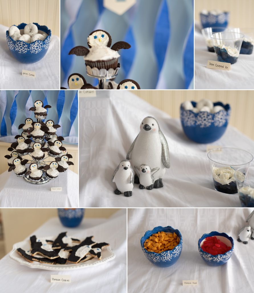 Collage of all penguin party themed desserts