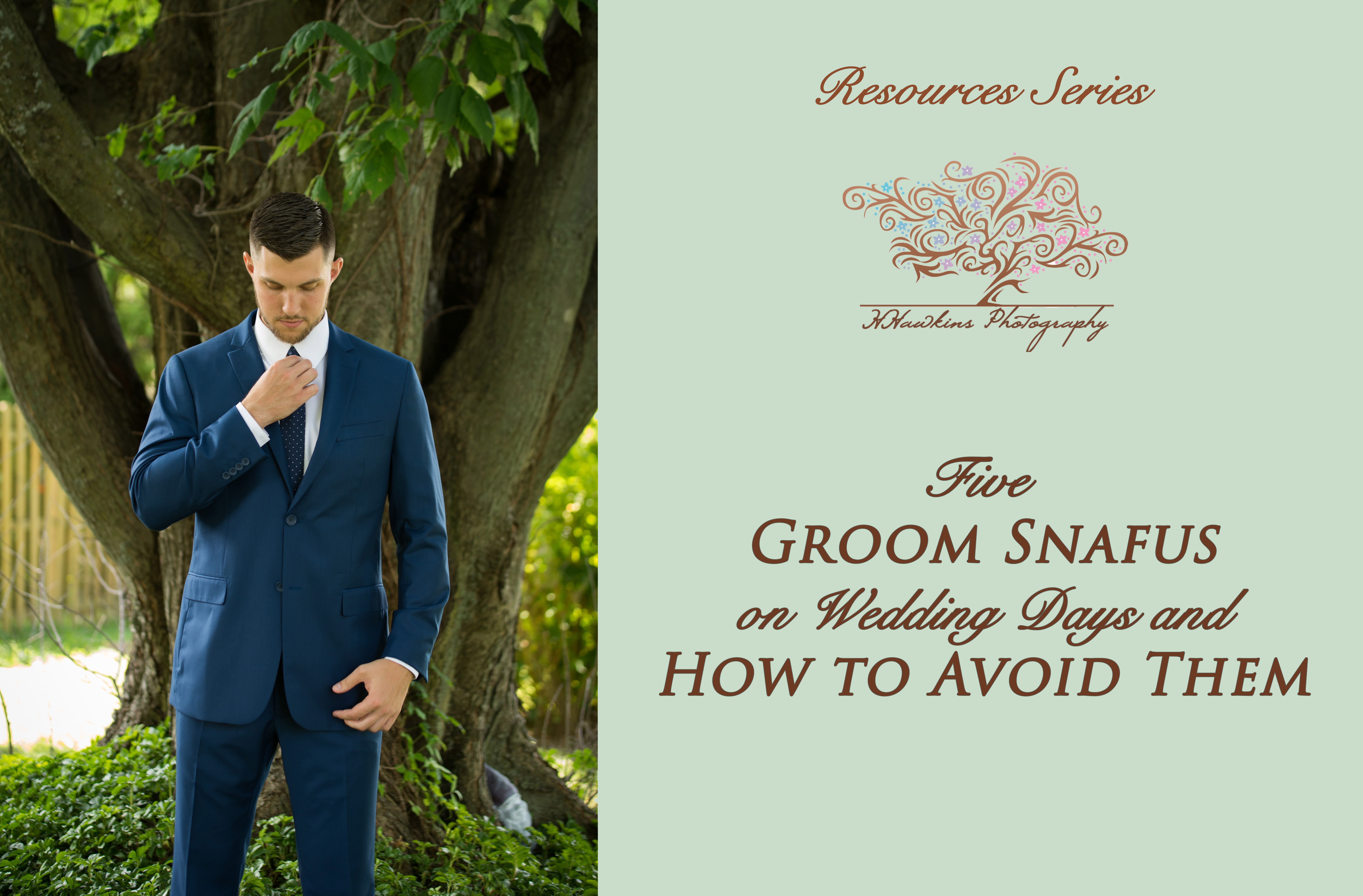 groom stands fixing his tie for blog cover of Five groom snafus on the wedding day and how to avoid them