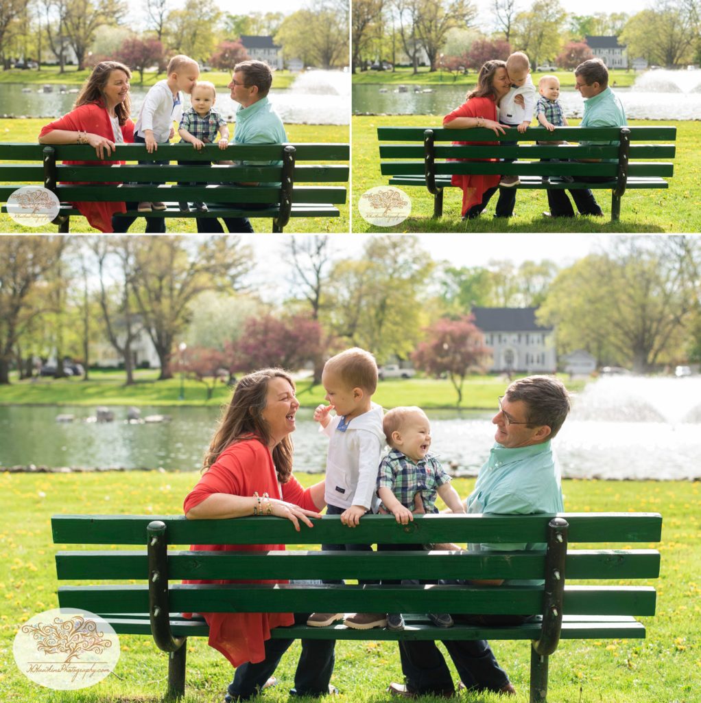 Collage of grandparents and grandkids on a park bench at Hoopes Park Auburn NY
