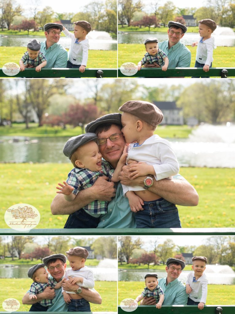 Collage of grandpa and his grandsons at park bench Hoopes Park Auburn NY