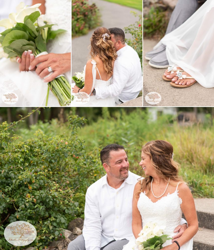 Collage of Bride and groom, bouquet, wedding shoes in Hoopes Park Auburn NY