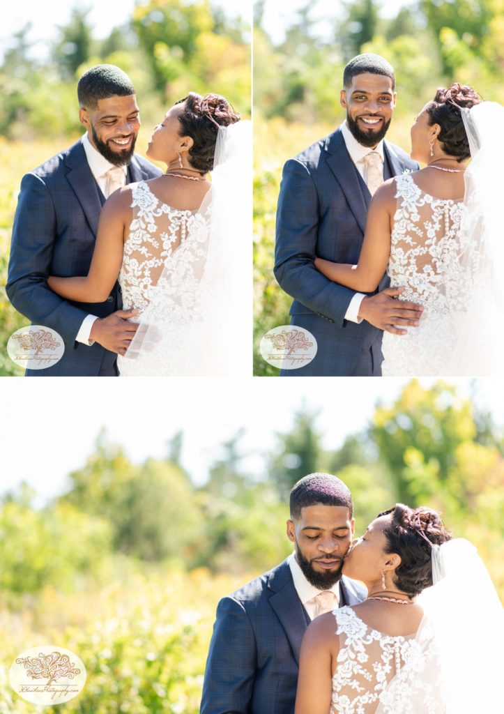 Collage of bride and groom together on their wedding day at John Boyd Thatcher State Park