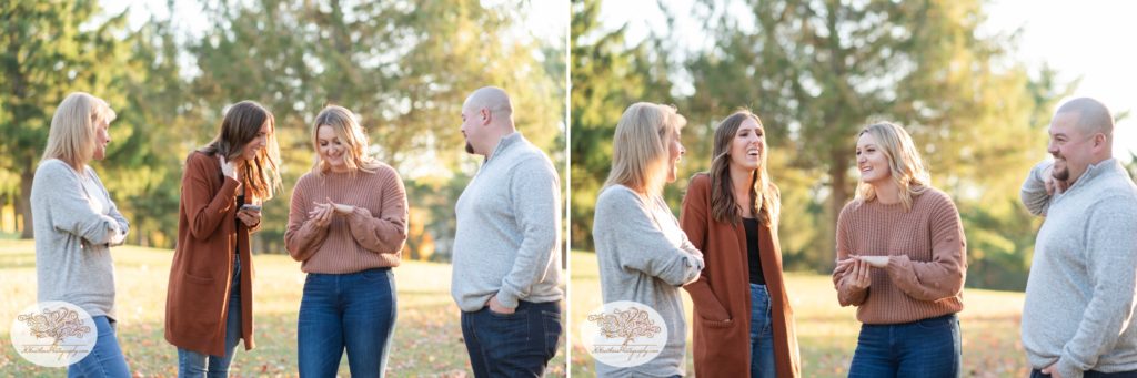 Bride to be shows off her diamond engagement ring to her mom and sister in law after surprise proposal by syracuse wedding photographer