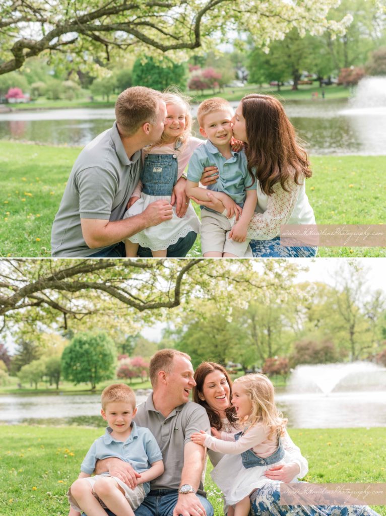 Pictures of mom and dad with their son and daughter during their extended family pictures by Syracuse Family Photographer