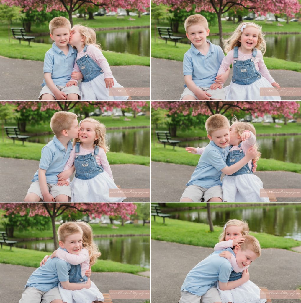 Collage of a brother and sister together during extended family pictures by Syracuse family photographer at Hoopes Park Auburn NY